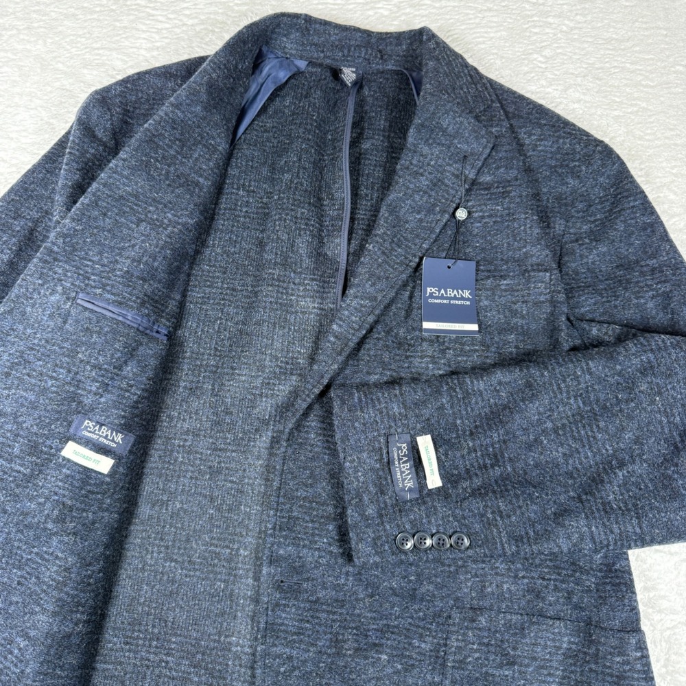 NEW Jos A Bank Comfort Stretch 7068 Mens 44 Regular Blue Wool Sport Coat Blazer